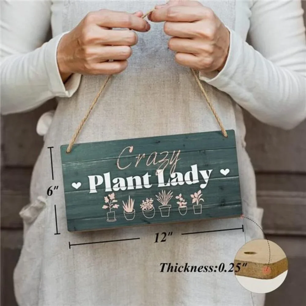 Heuhuww Plant Lover Gifts,Crazy Plant Lady Wood Sign 6x12 Inch Funny Garden